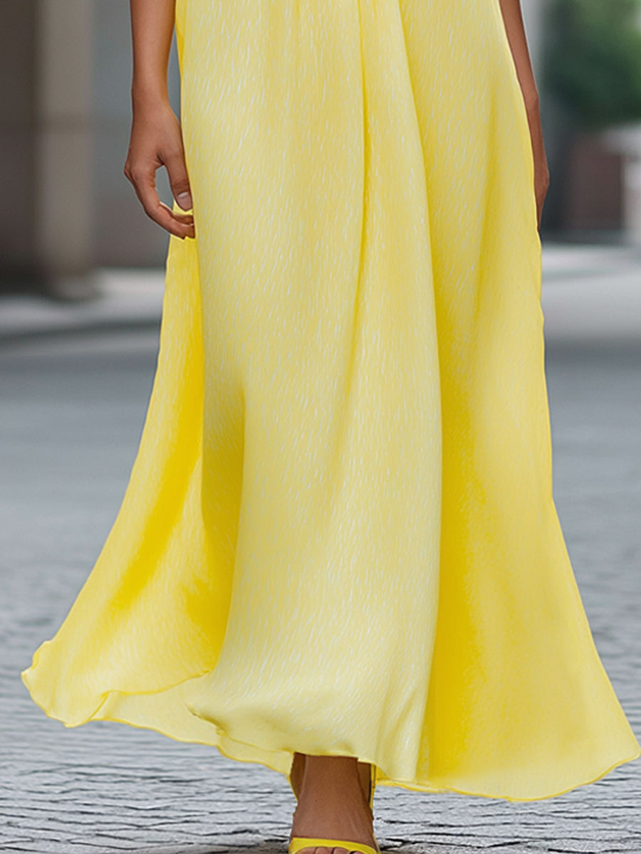 Pleated Halter Neck Flowing Maxi Dress