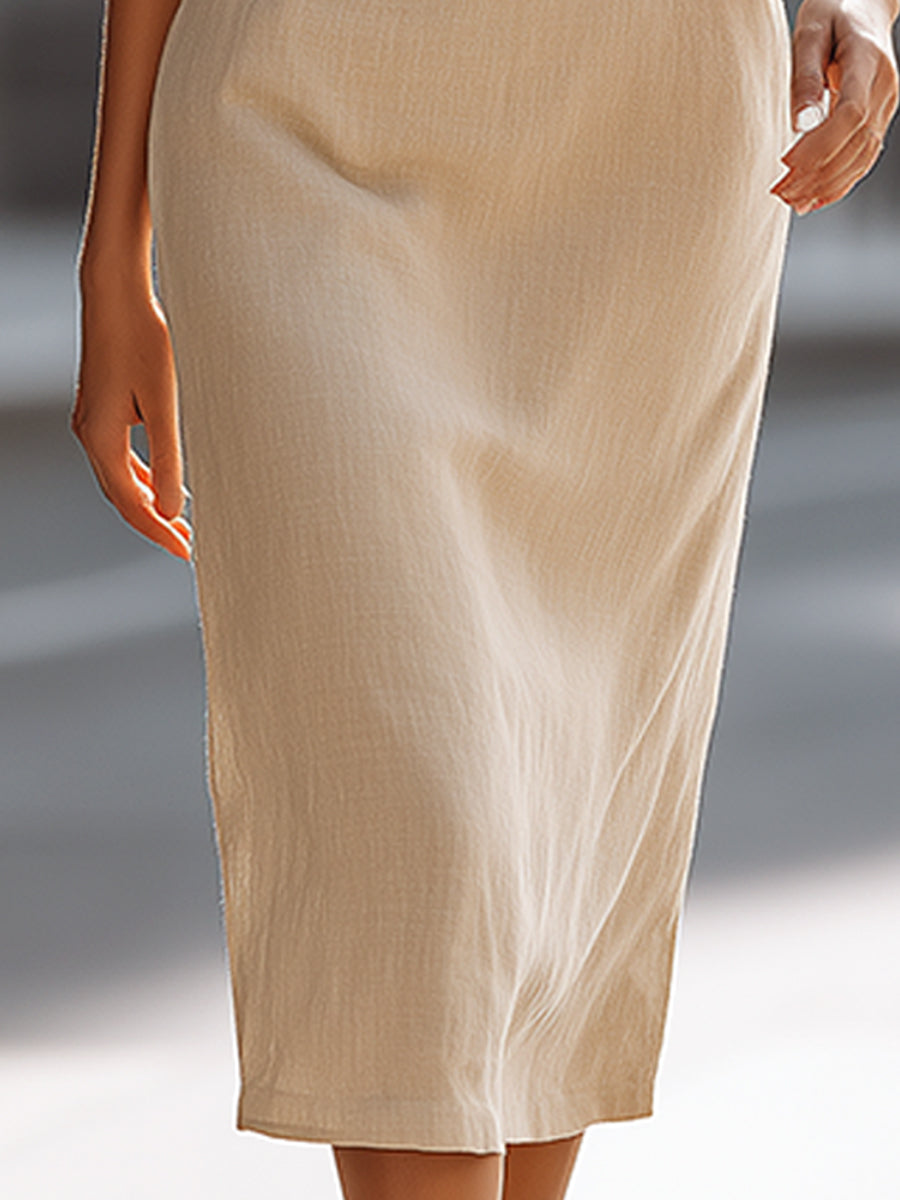 Sleeveless Tailored Button-Front Midi Dress