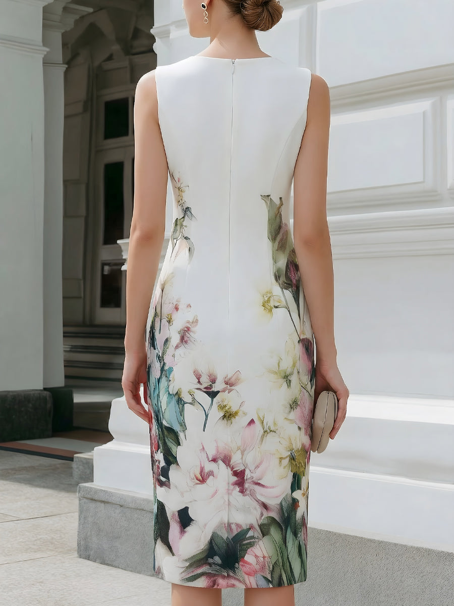 Sleeveless Floral Print Sheath Midi Dress