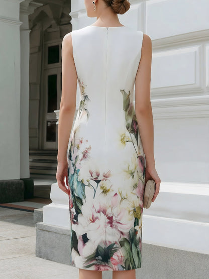 Sleeveless Floral Print Sheath Midi Dress