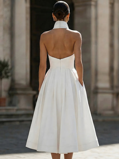 Structured Halter Collar A-Line Midi Dress
