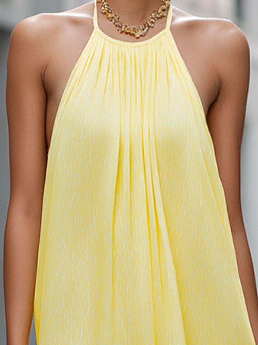 Pleated Halter Neck Flowing Maxi Dress