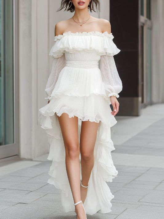 Off-Shoulder Ruffle Tiered High-Low Maxi Dress
