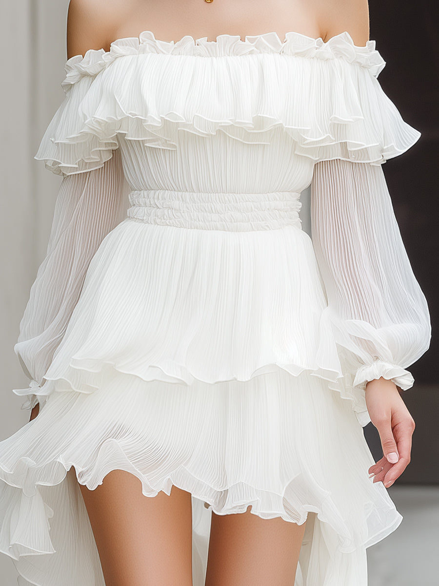 Off-Shoulder Ruffle Tiered High-Low Maxi Dress