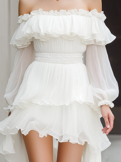 Off-Shoulder Ruffle Tiered High-Low Maxi Dress