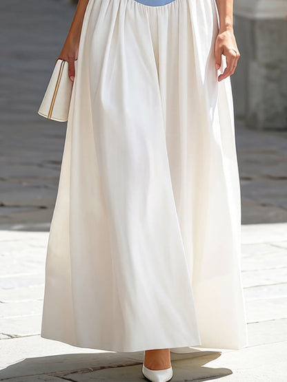 Light Blue & White Colorblock Sleeveless Fit-and-Flare Maxi Dress
