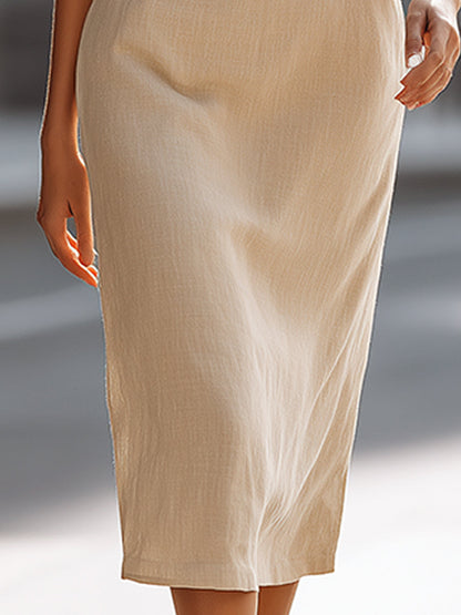 Sleeveless Tailored Button-Front Midi Dress