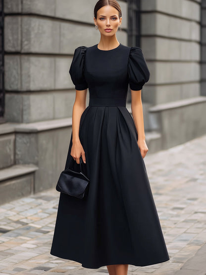 Puff Sleeve Structured Waist Maxi Dress