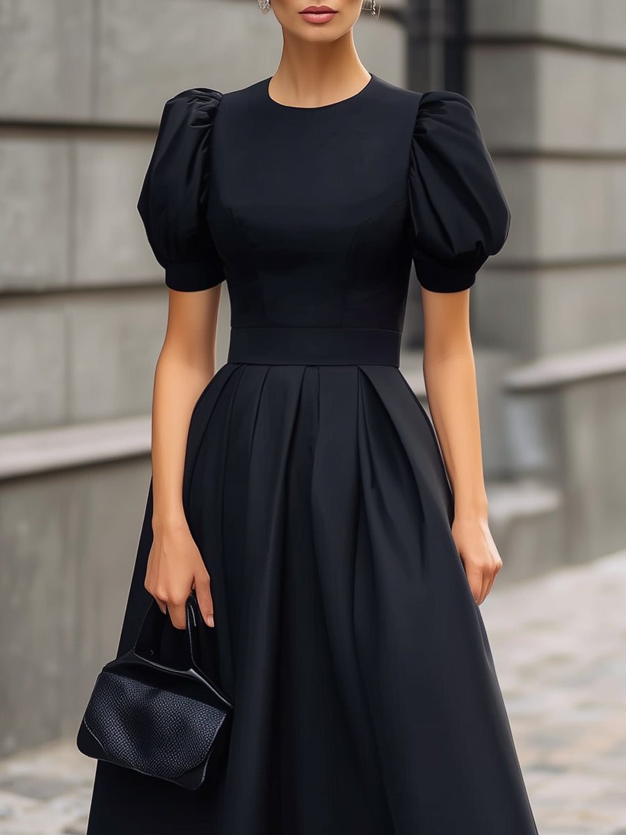 Puff Sleeve Structured Waist Maxi Dress