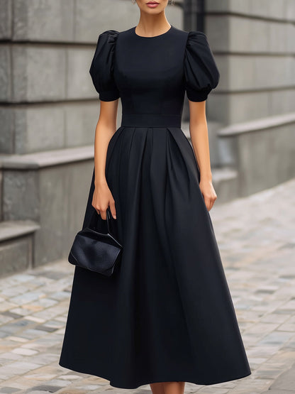 Puff Sleeve Structured Waist Maxi Dress