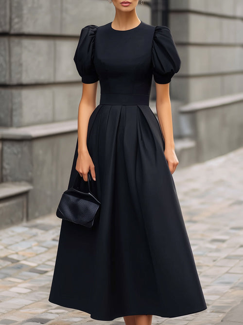 Puff Sleeve Structured Waist Maxi Dress