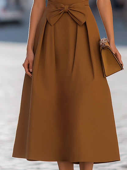 Halter Neck Bow Waist A-Line Midi Dress