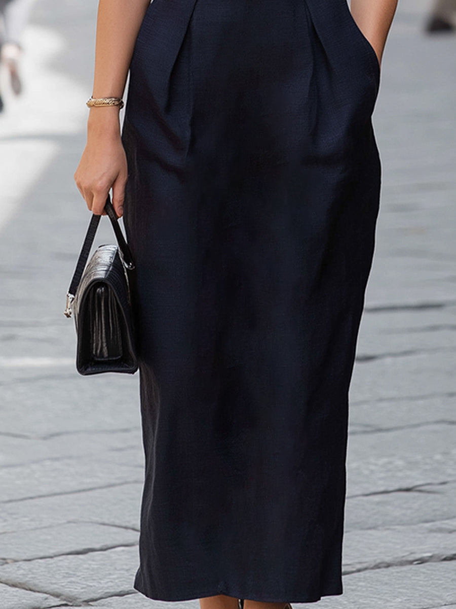 Halter Neck Bow Waist A-Line Midi Dress
