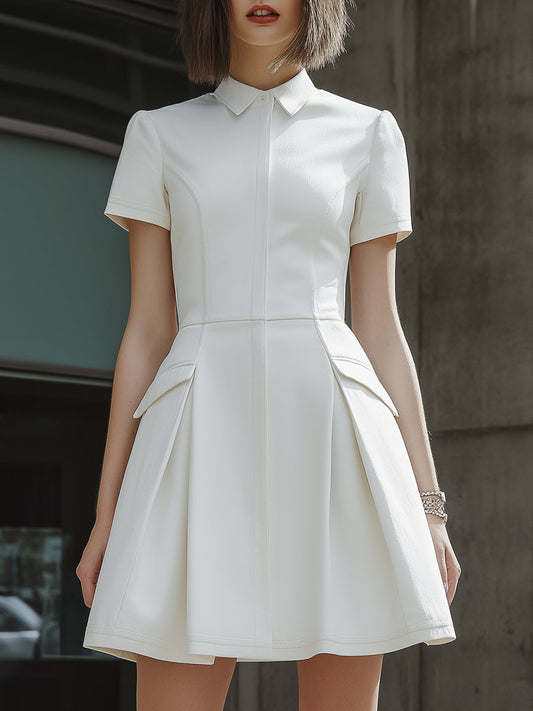Structured Collared Short Sleeve A-Line Mini Dress