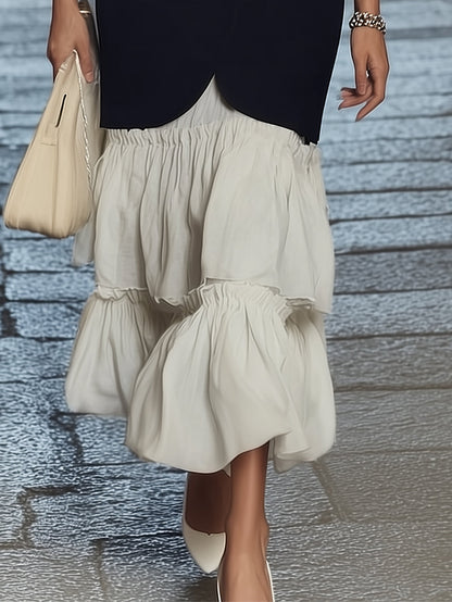 Chic Black White Contrast Ruffle Tiered Maxi Dress