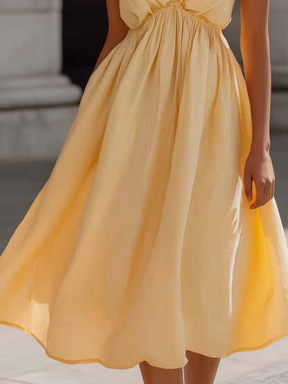 Halter Neck Gathered Waist Flowing Midi Dress