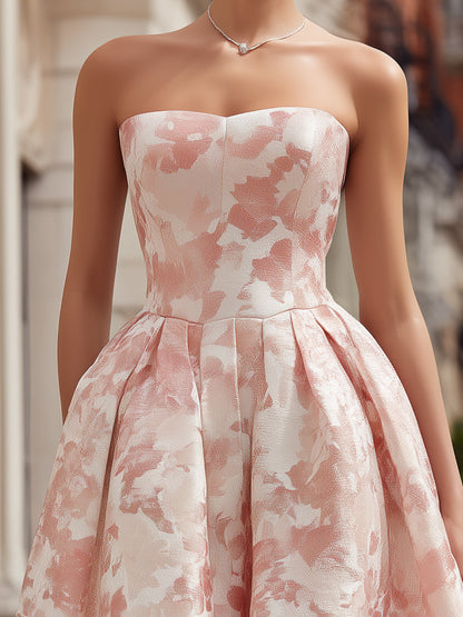 Strapless Floral Jacquard A-Line Maxi Dress