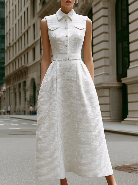Textured Sleeveless Button-Up Maxi Dress