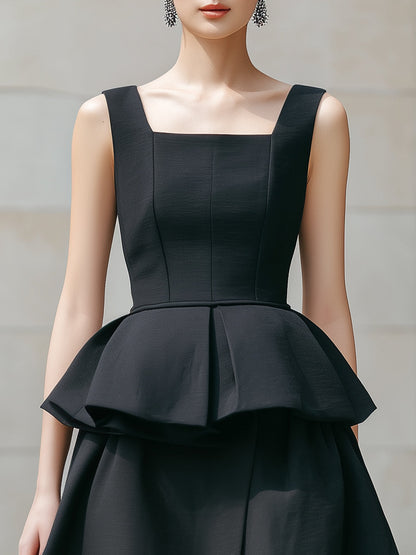 Square Neck Peplum Slit Maxi Dress