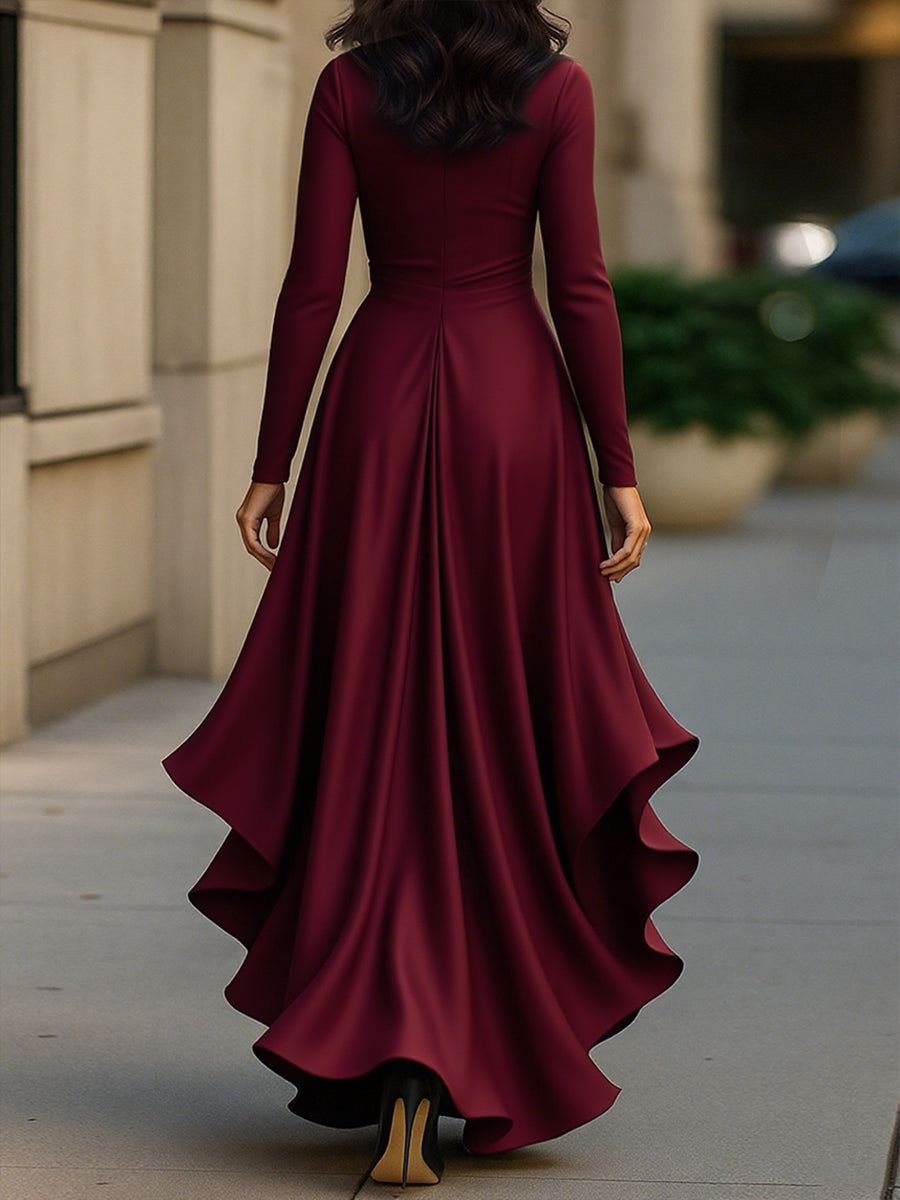 Midnight Blue Draped Satin Maxi Dress With Ruffle Details