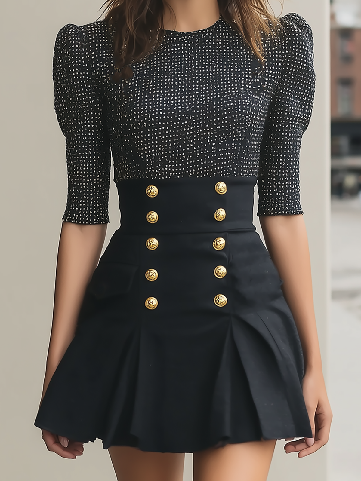 Black Paneled Formal Mini Dress