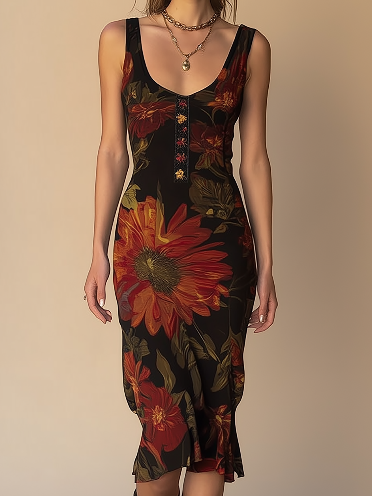 Vintage Floral Print Sleeveless Dress
