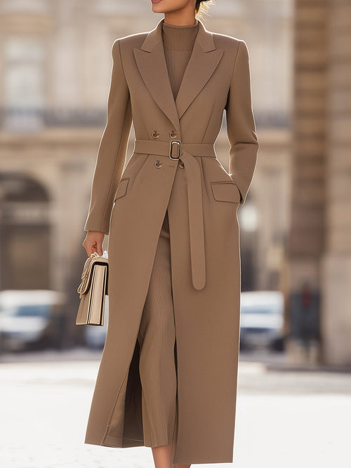 Chic Belted Long Camel Coat