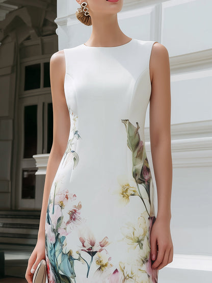 Sleeveless Floral Print Sheath Midi Dress