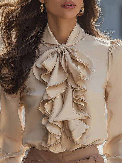 Lotus Leaf Collar satin Commuter Shirt