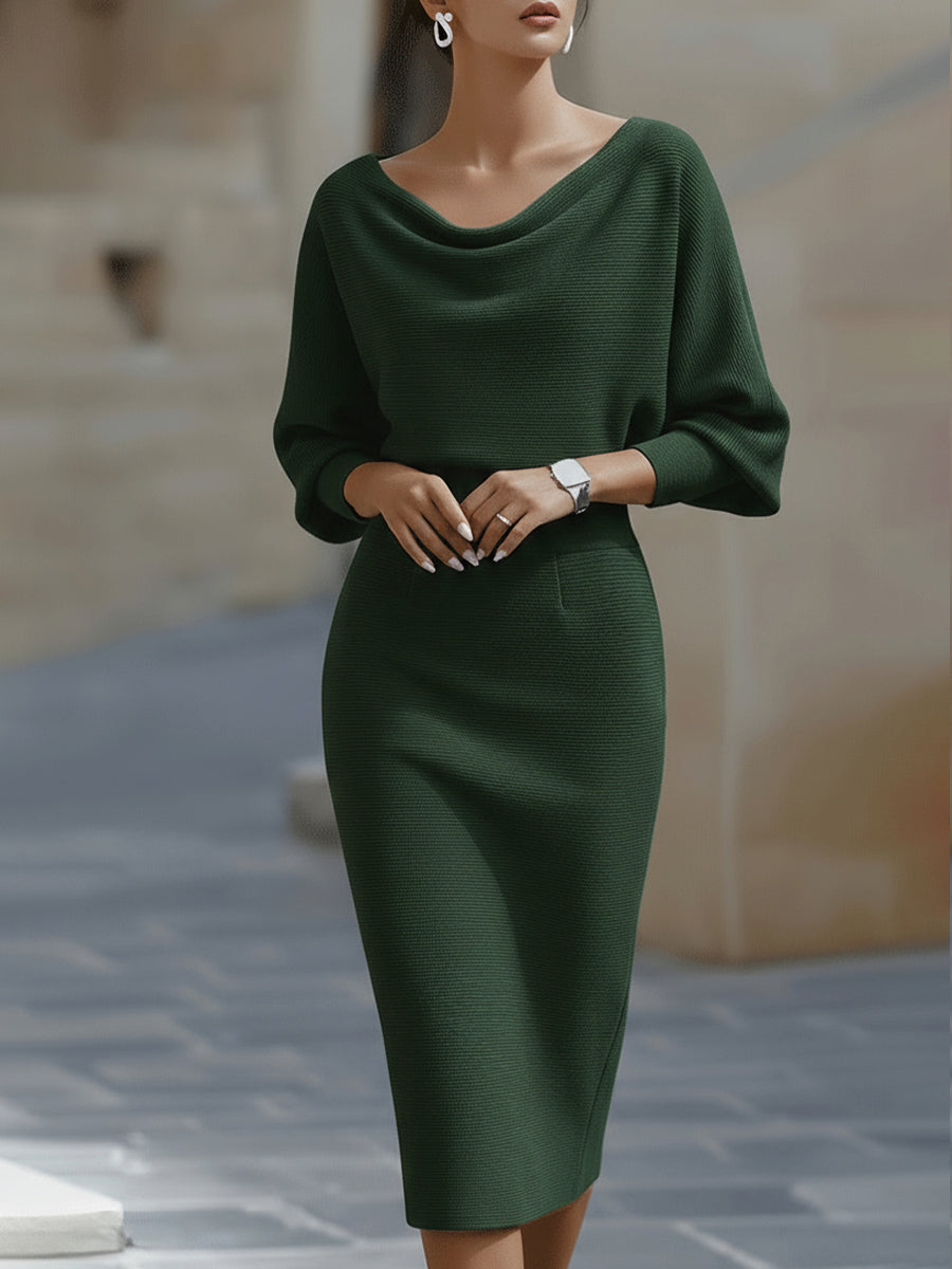White Draped Batwing Midi Dress