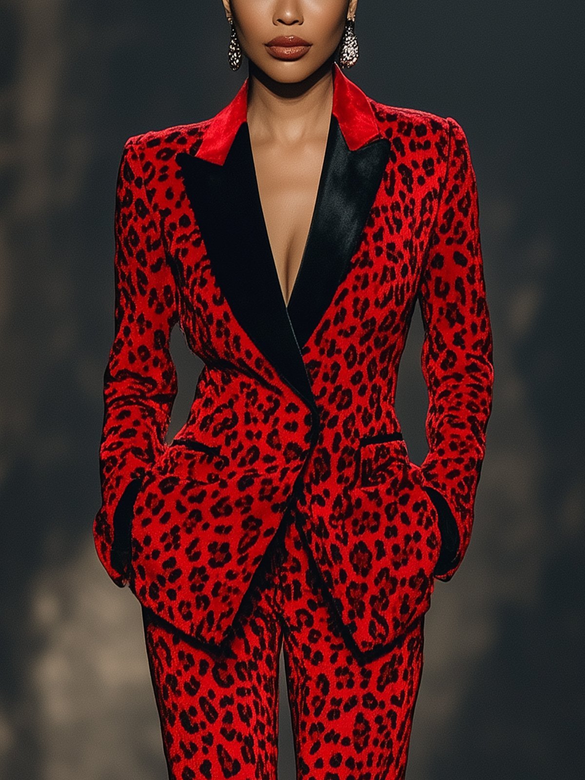 Premium Red Leopard Print Blazer