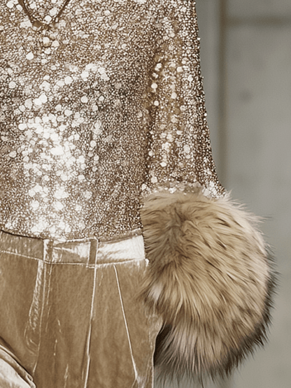 Stylish Golden Sequin Chiffon Shirt