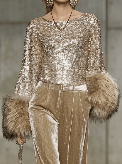 Stylish Golden Sequin Chiffon Shirt