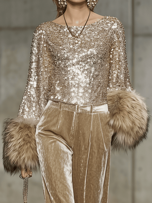 Stylish Golden Sequin Chiffon Shirt
